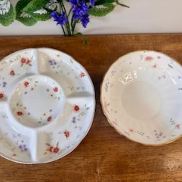 Lefard England Vintage Floral Divided Dish and Matching Serving Bowl – Gold Trim - Picture 3 of 10